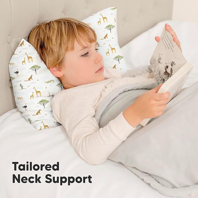 Toddler Pillow with Pillowcase - 13x18 My Little Dreamy Kids Travel Bed Pillows for Sleeping, Organic Cotton Small Pillowcase, Soft & Breathable, Machine Washable, Toddlers 2-5 Years Old (Grasslands)