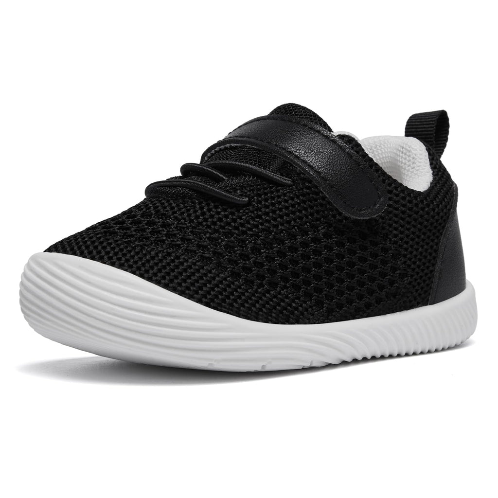 MORENDL Toddler Sneakers Baby Boys & Girls Barefoot Shoes Lightweight Breathable Walking Running Tennis Athletic Sport Shoes Black 6-9Months
