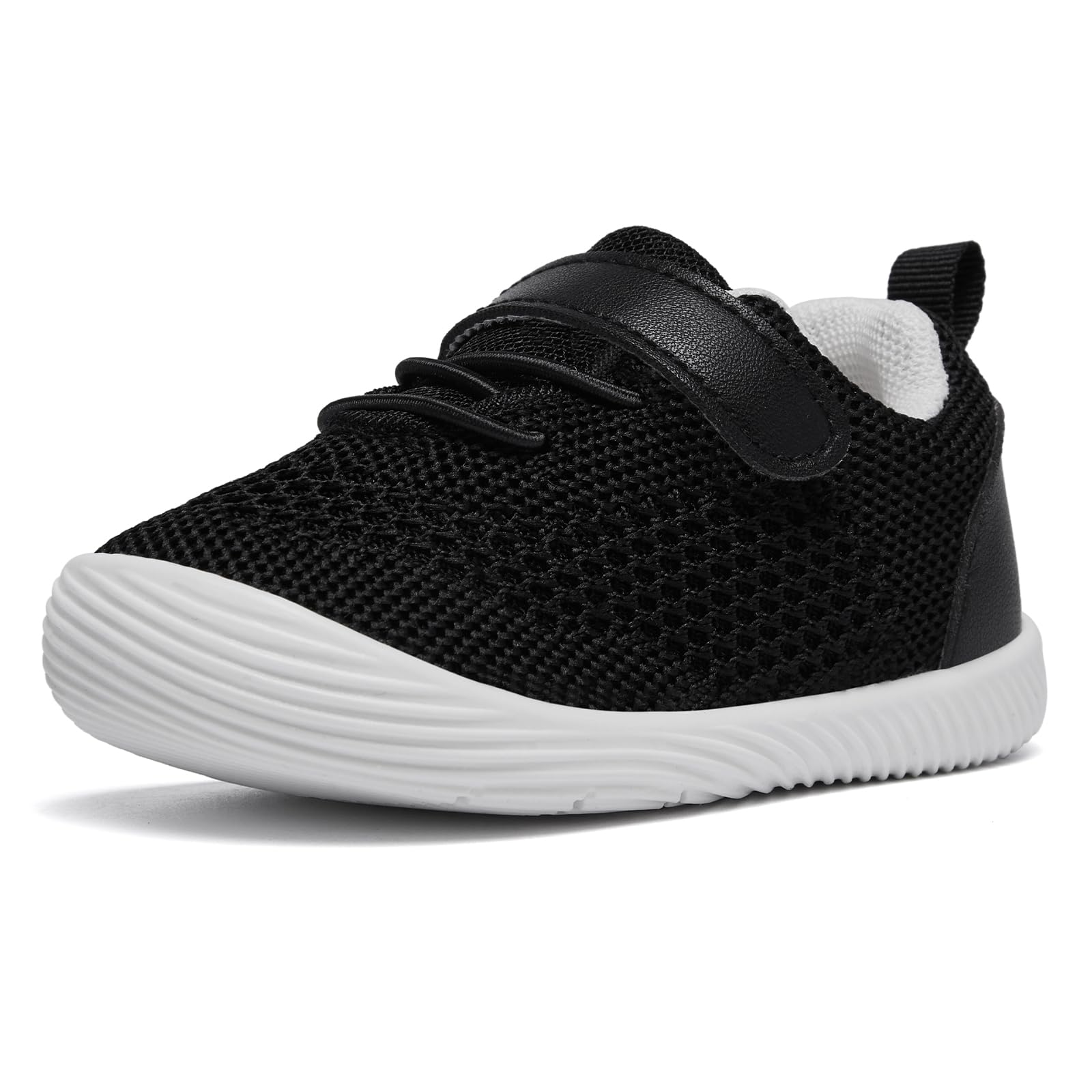 MORENDL Toddler Sneakers Baby Boys & Girls Barefoot Shoes Lightweight Breathable Walking Running Tennis Athletic Sport Shoes Black 6-9Months