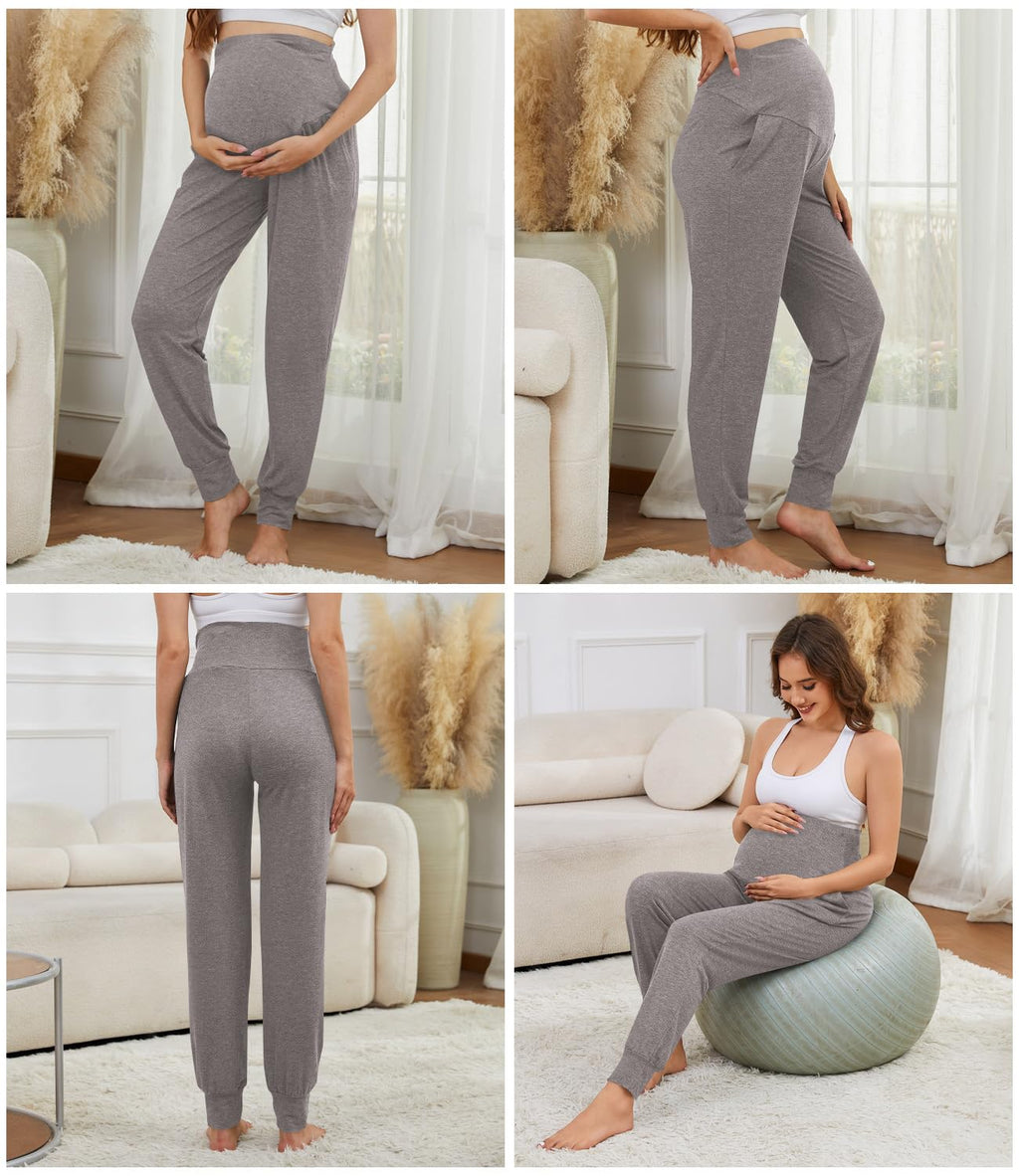 Tjukufpa 3 Pack Women's Maternity Sweatpants Over The Belly Pregnancy Jogger Pants Stretchy Maternity Pants with Pockets