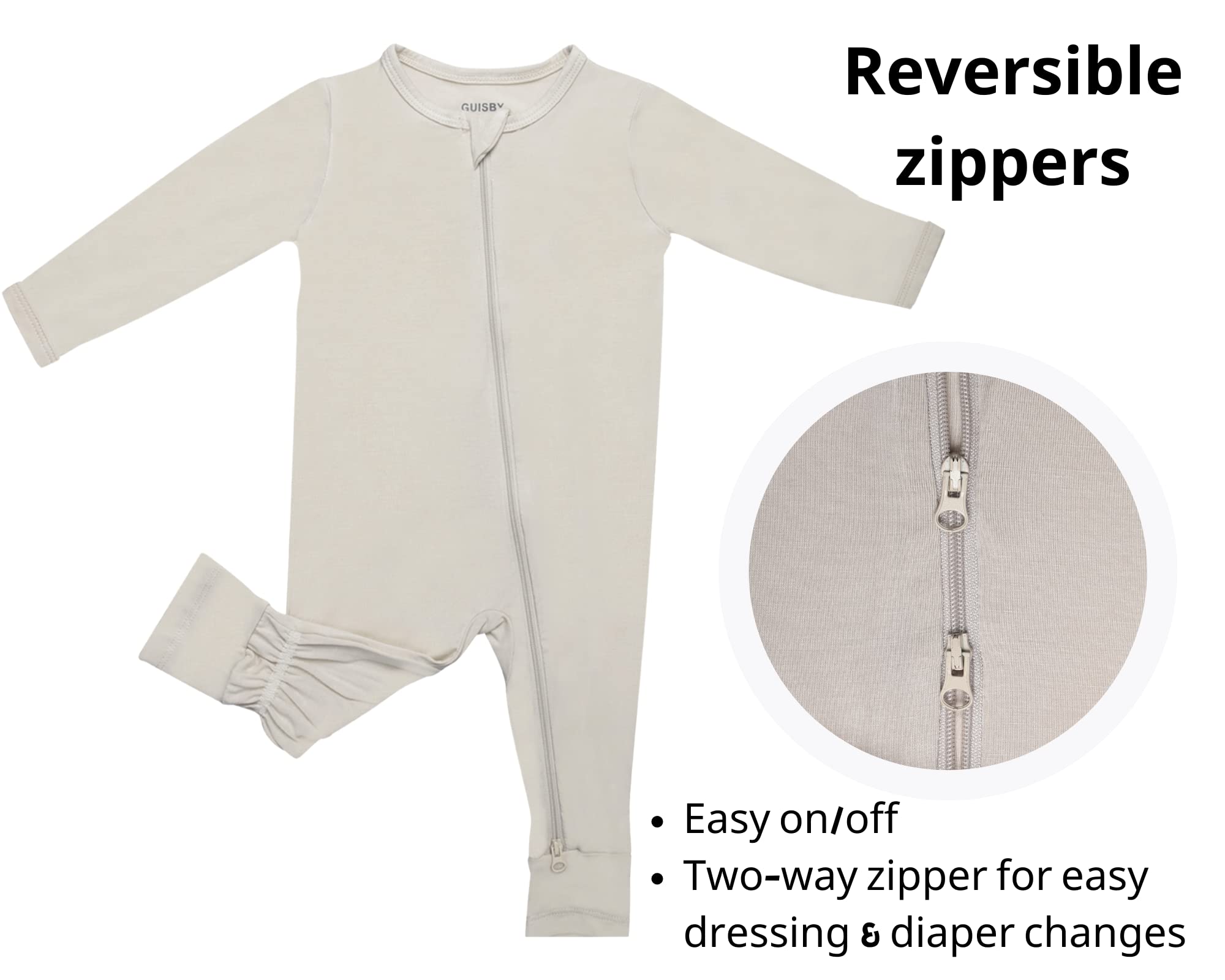GUISBY Baby Rayon Zip Footless Rompers with Mittens, 3-Pack, 6-12M
