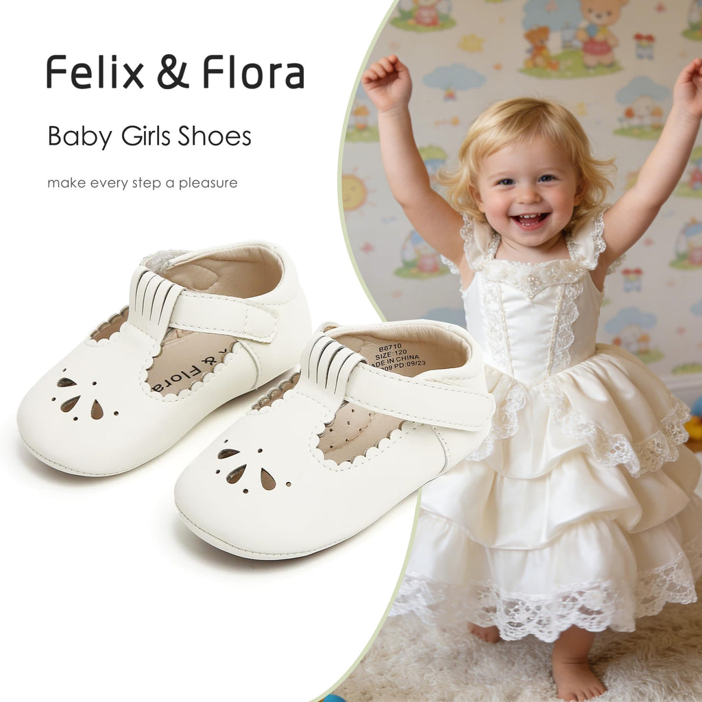 Felix & Flora Soft Sole Ivory White Baby Dress Shoes - Infant Baby Walking Shoes Moccasins Rubber Sole Crib Shoes(Ivory White,12-18Months Infant)