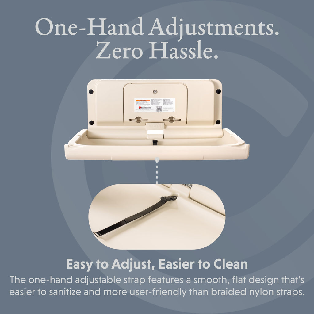 Foundations Ultra Horizontal Wall Mounted Baby Diaper Changing Station, Oversized Changing Surface, Plastic w/Heavy Duty Stainless Steel Hinge - Cream (200-EH-08)