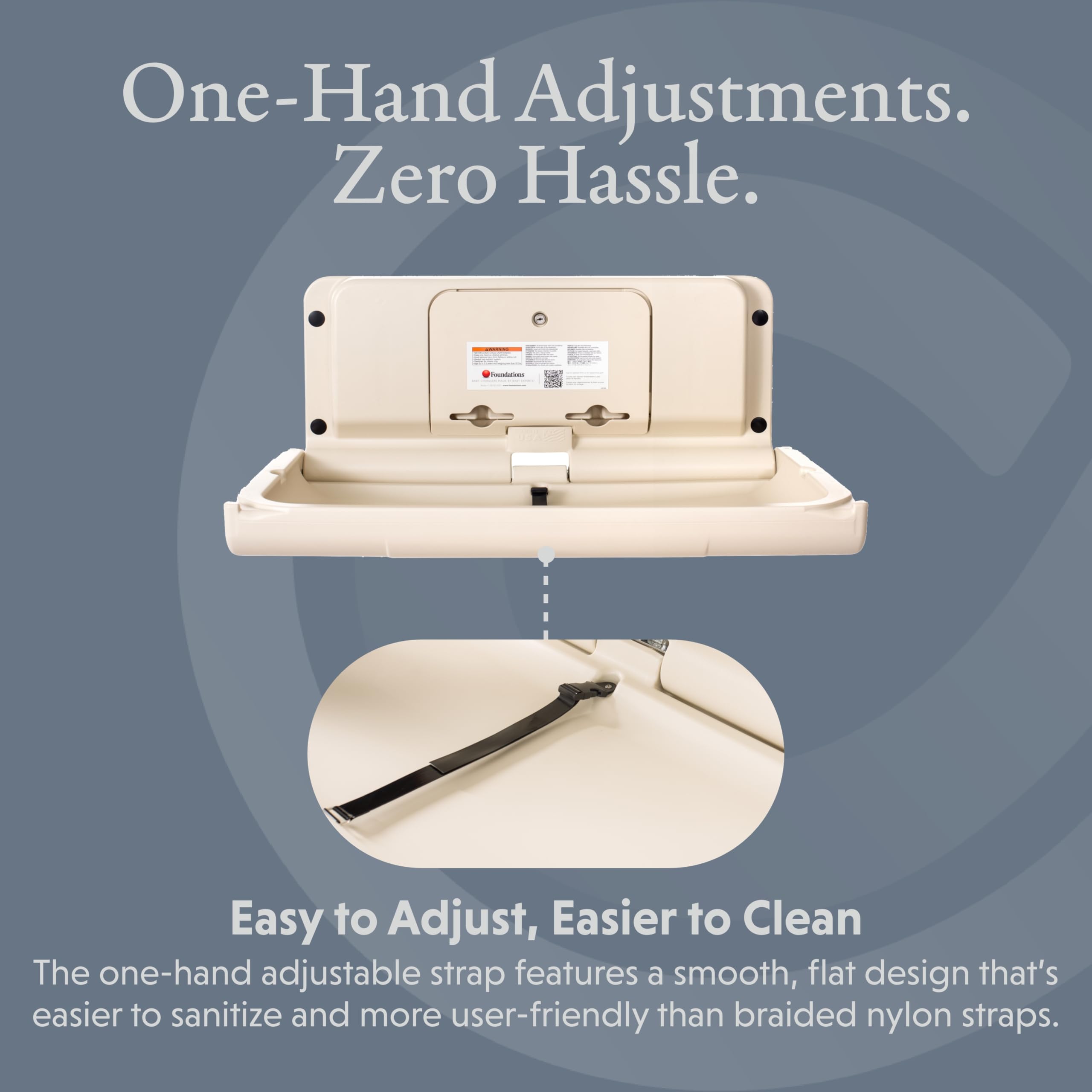 Foundations Ultra Horizontal Wall Mounted Baby Diaper Changing Station, Oversized Changing Surface, Plastic w/Heavy Duty Stainless Steel Hinge - Cream (200-EH-08)