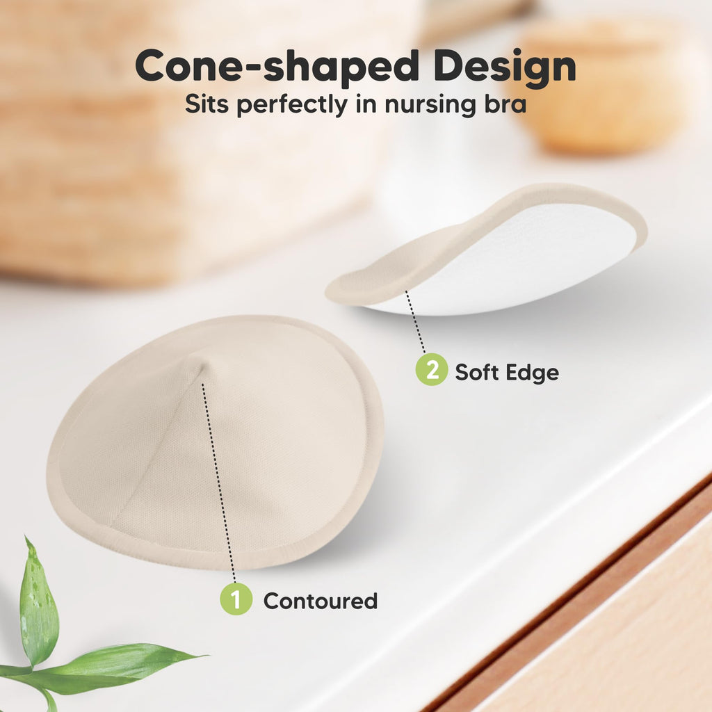 Organic Nursing Pads, 8 Washable Breast Pads,Wash Bag (Neutrals, L 5")