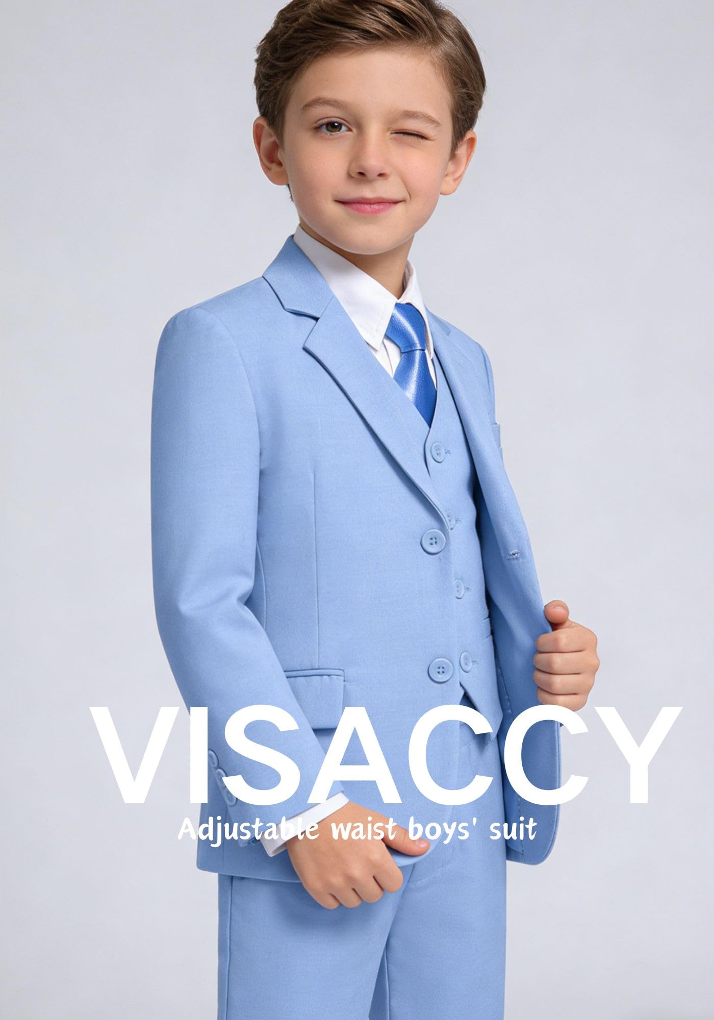 Kids Suits for Boys Formal Tuxedo Set First Communion Suit Sky Blue Size 7