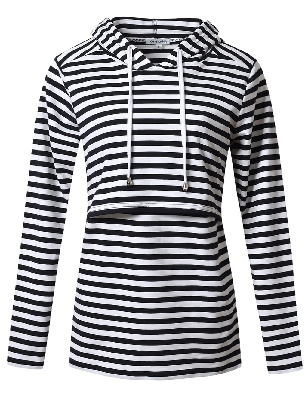 GINKANA Women's Nursing Pullover Hoodie Long Sleeves Sweatshirt Maternity Casual Nursing Top,Black with White Stripes,XXL
