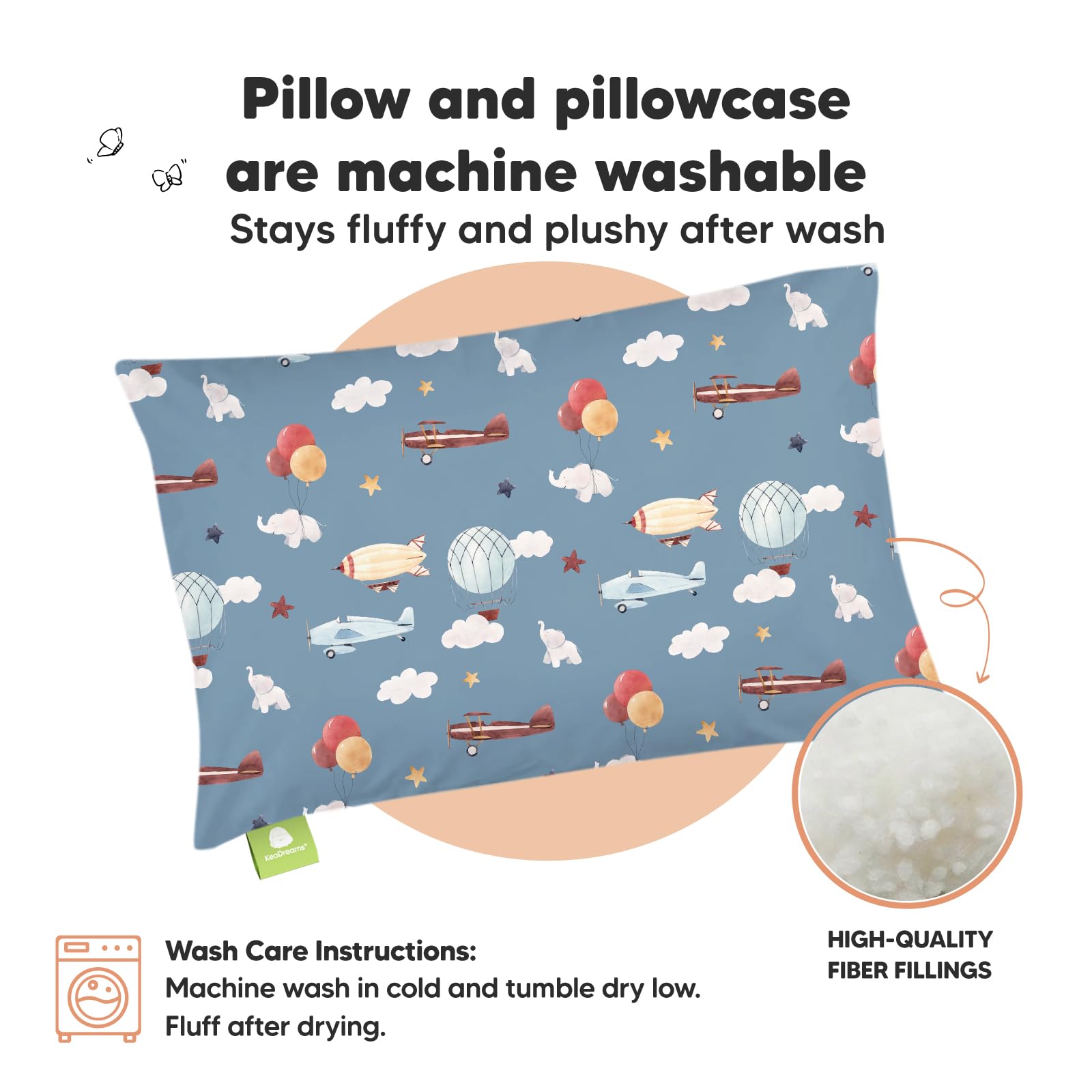 Toddler Pillow with Pillowcase, 13x18 My Little Dreamy Pillow (Up & Away)