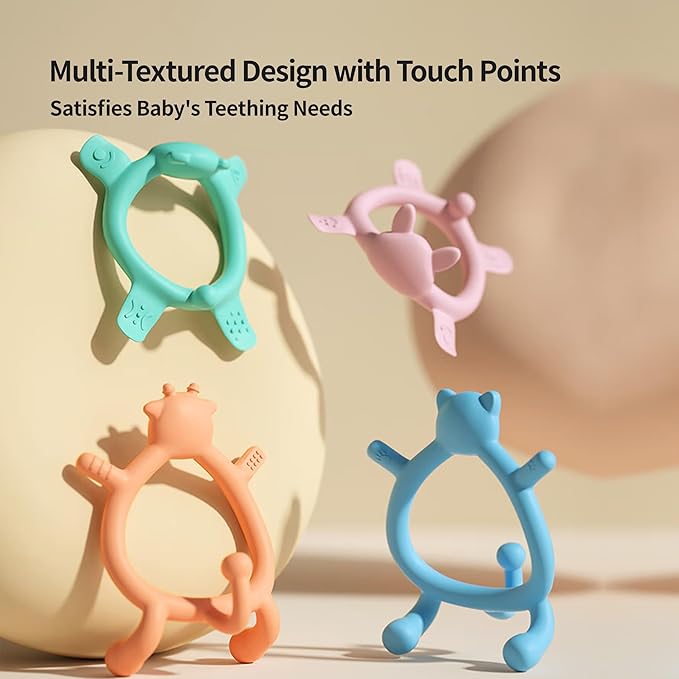 Pigeon Silicone Baby Teether – Multi-Textured Teething Relief Toys, Lightweight & Easy to Grasp, 6+ Months (Orange Deer, 1 Count)