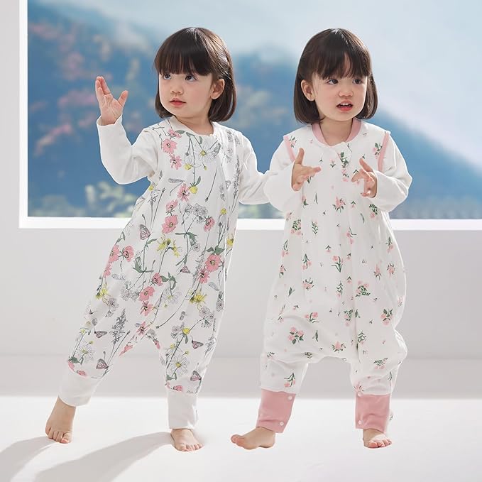 Duomiaomiao 2 Pack 0.5 TOG Toddler Sleep Sack 6-12 Months 100% Cotton Lightweight Baby Sleep Sack with Feet, Breathable Comfy Toddler Wearable Blanket