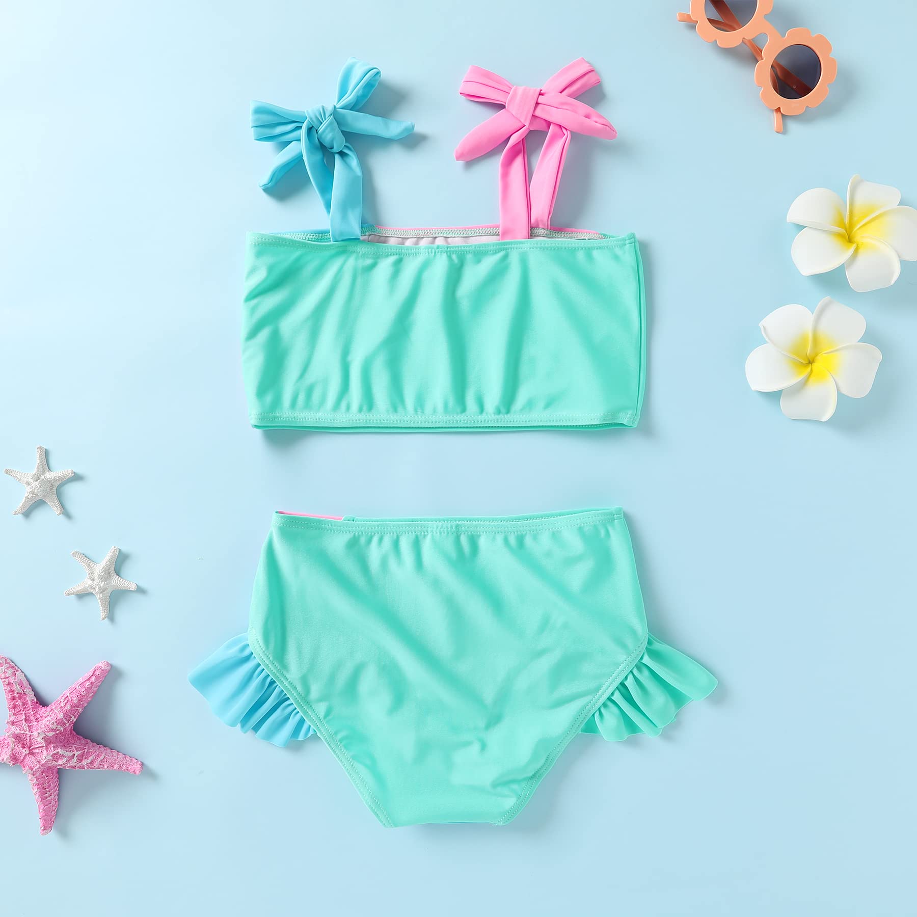 YOUNGER TREE Toddler Girls Two Pieces Swimsuit Color Block Stripe Swimwear Summer Beach Bathing Suit (Green 18-24 Months)