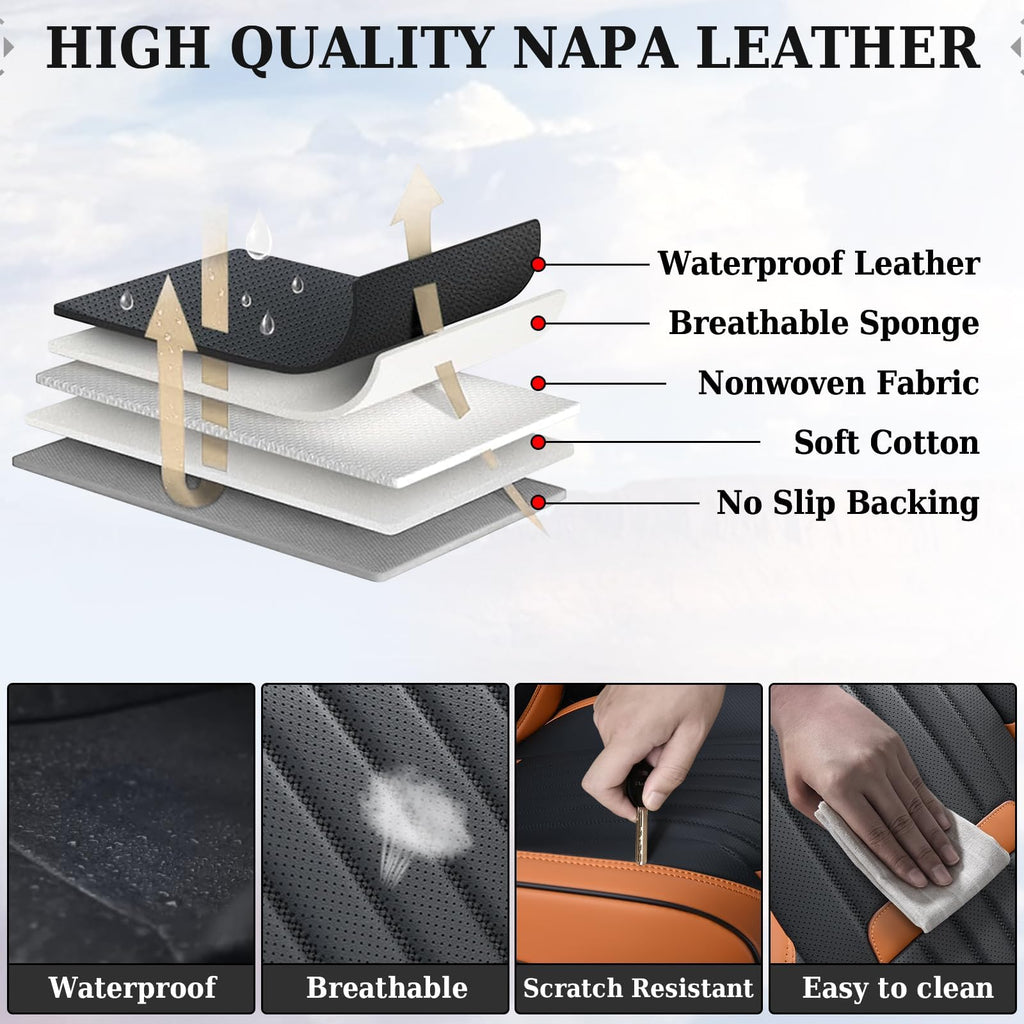 Coverado Car Seat Covers Front, Seat Covers for Cars, Waterproof 2-Pack Car Seat Cushions, Leather Carseat Seat Protectors, Universal Seat Covers Fit for Most Sedans SUV Pick-up Trucks(Brown&Black)
