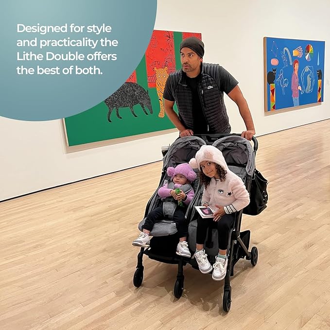 Mompush Lithe Double Stroller, Lightweight Side by Side Stroller for Newborn and Toddler, Easy Fold, Spacious Seats with Recline, UPF50+ Canopy