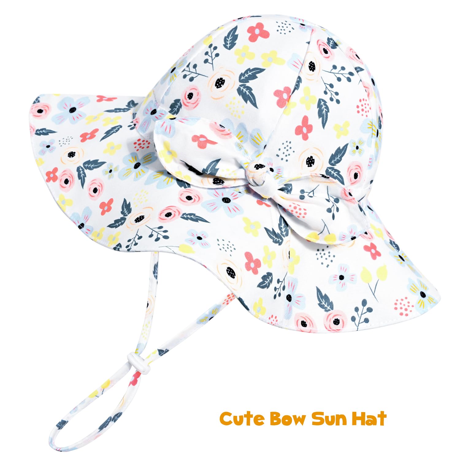 Baby Girl Sun Hat with UPF 50+ Outdoor Adjustable Beach Hat with Wide Brim Bucket Hats (6-12 Months, Pink-Blue Printing)