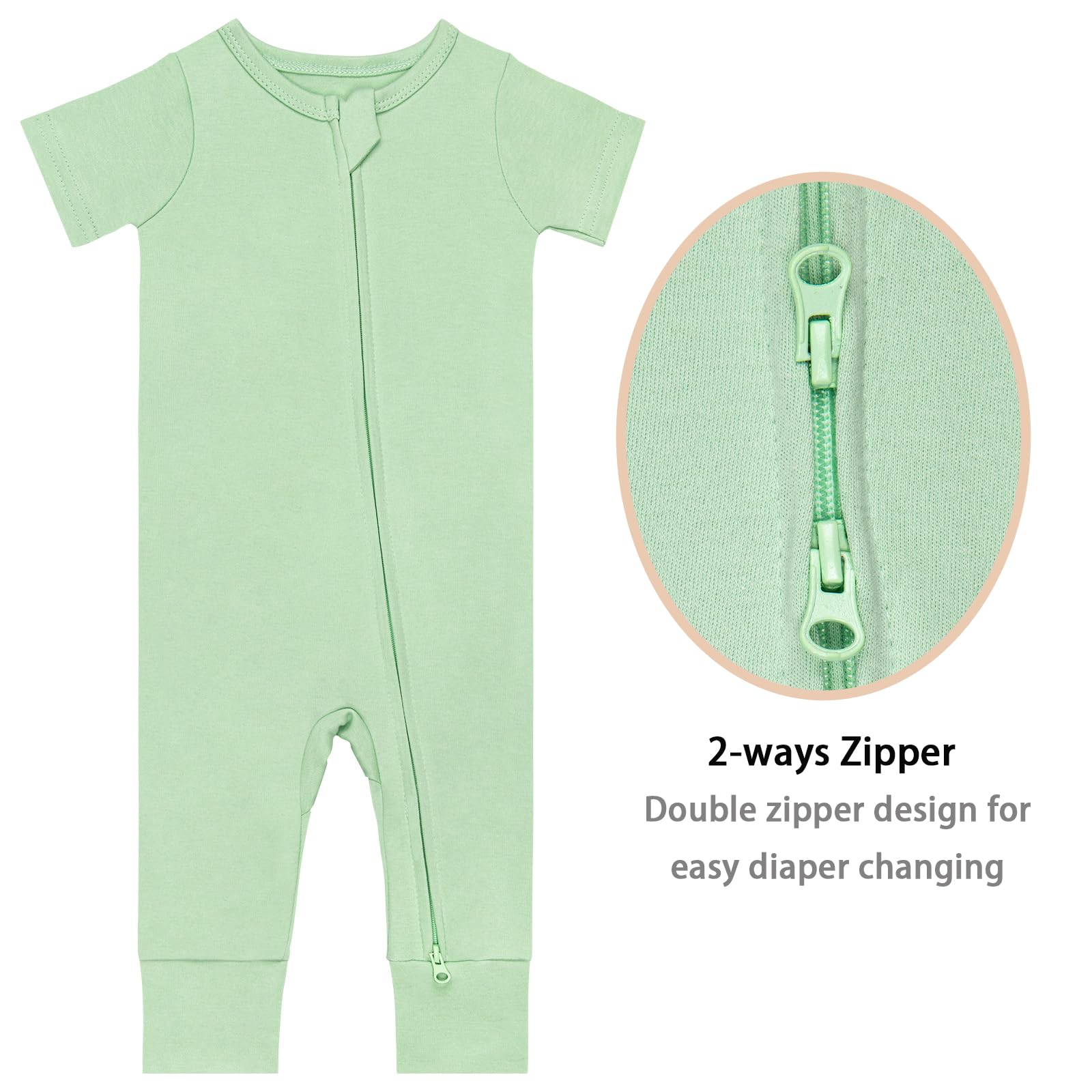 GUISBY Baby Cotton Footless Zipper Pajamas, Bright green+Green Grey, 18-24M
