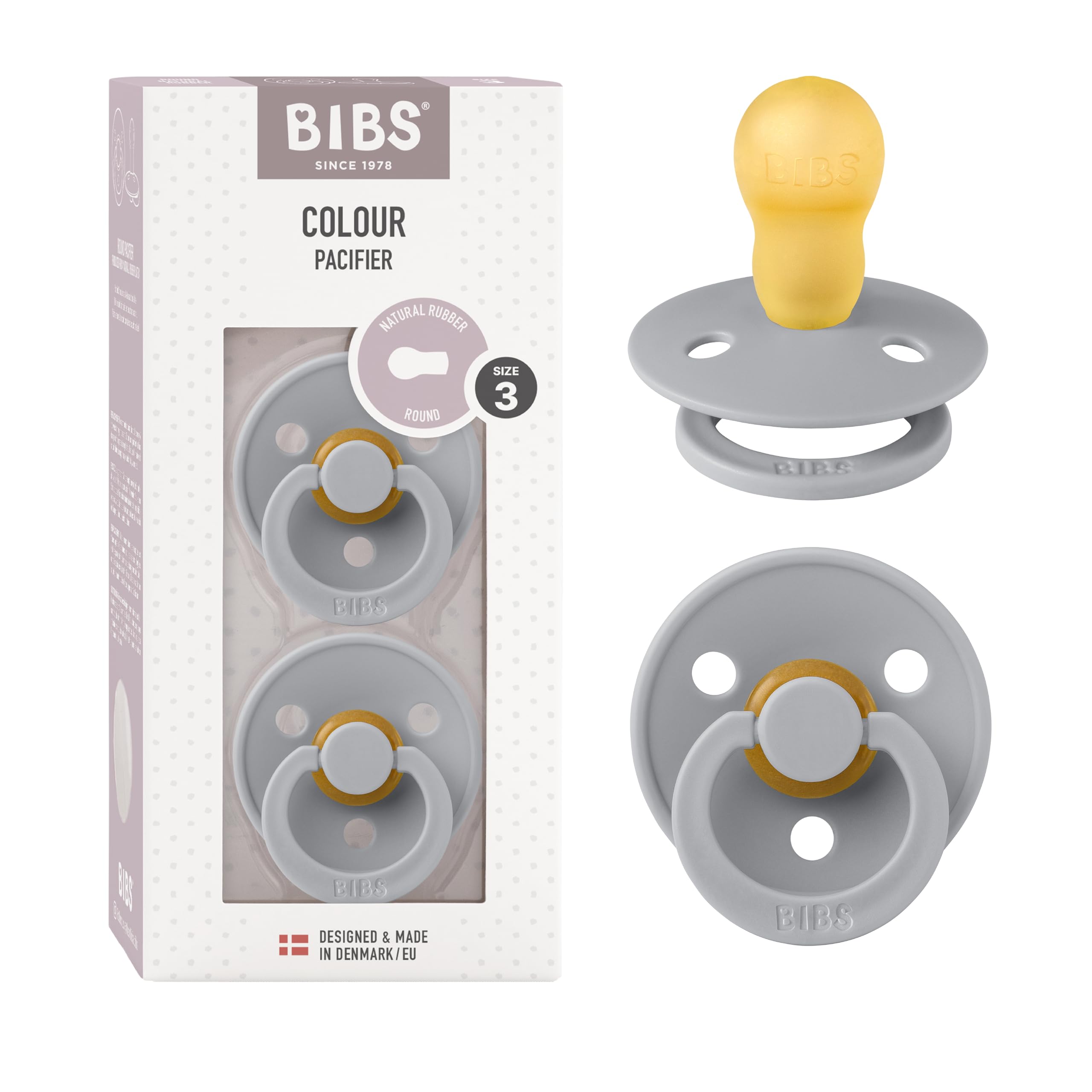 BIBS Pacifiers Colour Collection | Natural Rubber Baby Pacifier | Set of 2 BPA-Free Soothers | Made in Denmark | 18+ Months (Pack of 2) | Cloud