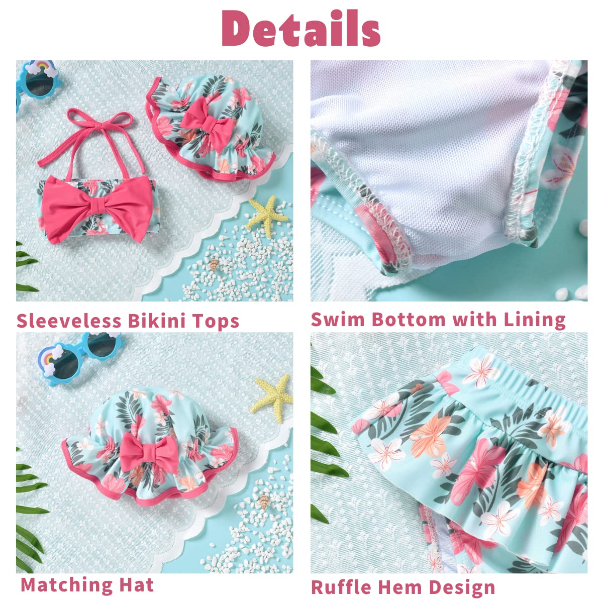 Toddler Baby Girls Swimsuit Floral Bikini Two Pieces Bathing Suit Swimwear Summer Beach Set Blue 12-18 Months