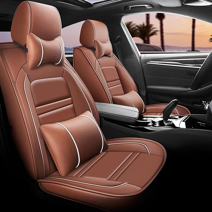 Car Seat Covers for kia Optima 2003-2020 | 5-Seats Seat Covers, Waterproof Seat Protectors, Automotive Seat Covers (Full Set with Pillow,Coffee)
