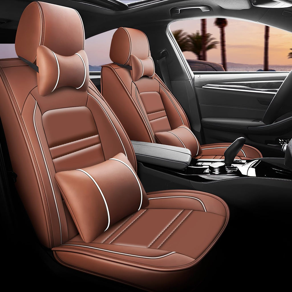PACKMACH Car Seat Covers for Honda Accord 2003-2025 | 5-Seats Seat Covers, Waterproof Seat Protectors, Automotive Seat Covers (Full Set with Pillow,Coffee)