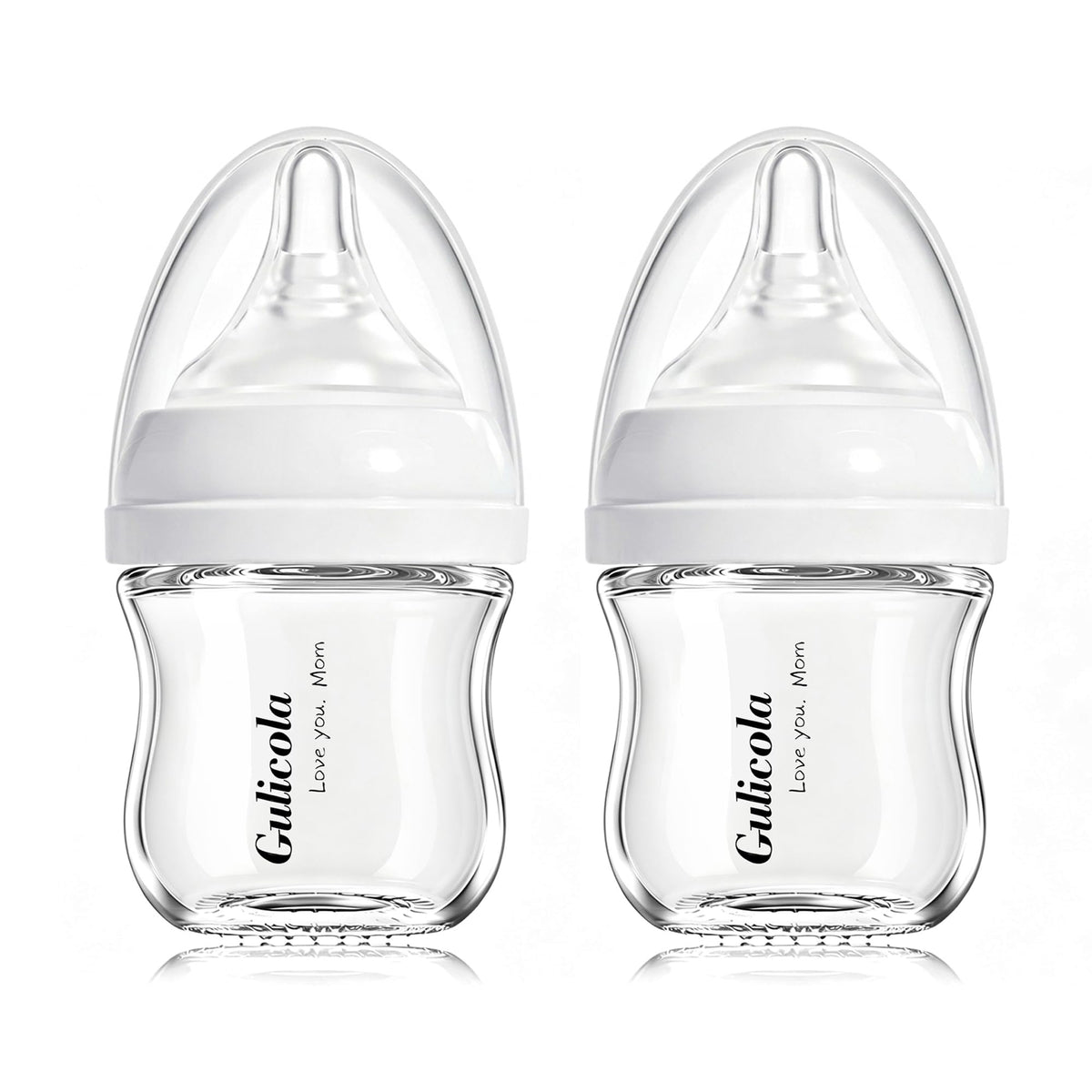 Gulicola Small Glass Baby Bottle for Newborn Breastfeeding Babies, Preemie & Extra Slow Flow Nipples (SS), Anti-Colic, Breast-Like, 0 Months+, 3 oz, 2 Pack - Pink