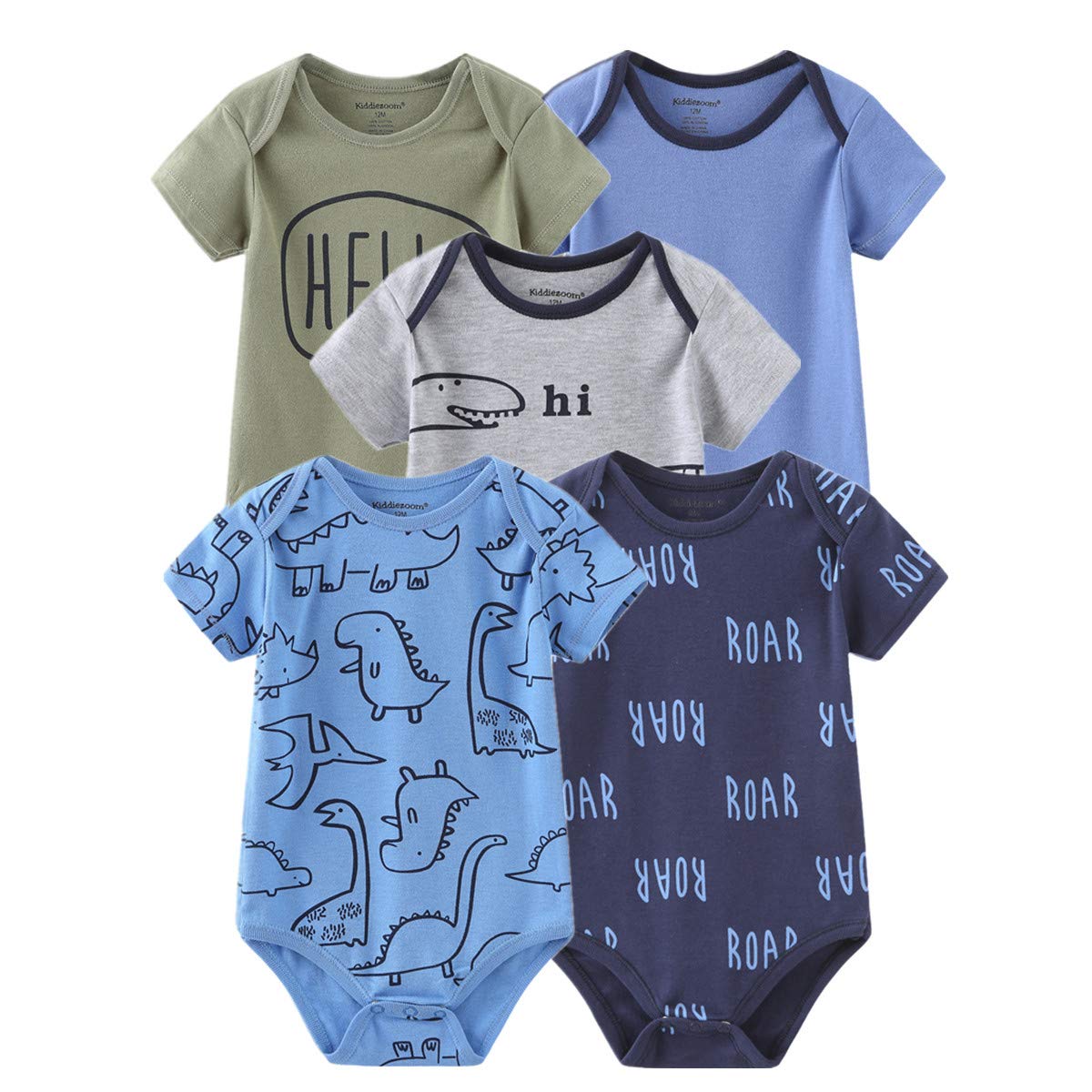 Kiddiezoom Newborn Baby Unisex Cotton One-Piece Bodysuits Baby Gift 5-Pack Clothes