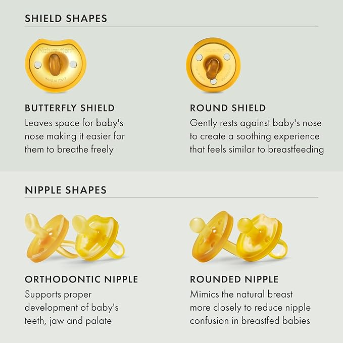 Natursutten Pacifiers 6-12 Months - 1-Pack Butterfly Shield Orthodontic Nipple Natural Rubber Safe & Soft BPA-Free for Breastfeeding Babies - Newborn Pacifiers Made in Italy