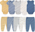Kiddiezoom Newborn Baby Layette Set 10-Piece with Bodysuits and Pants Set for Unisex Baby Gift Sets