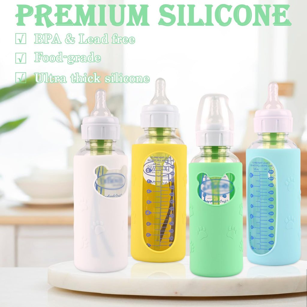 4 Pack Silicone Sleeves for Dr Brown's Glass Baby Bottles 8 oz