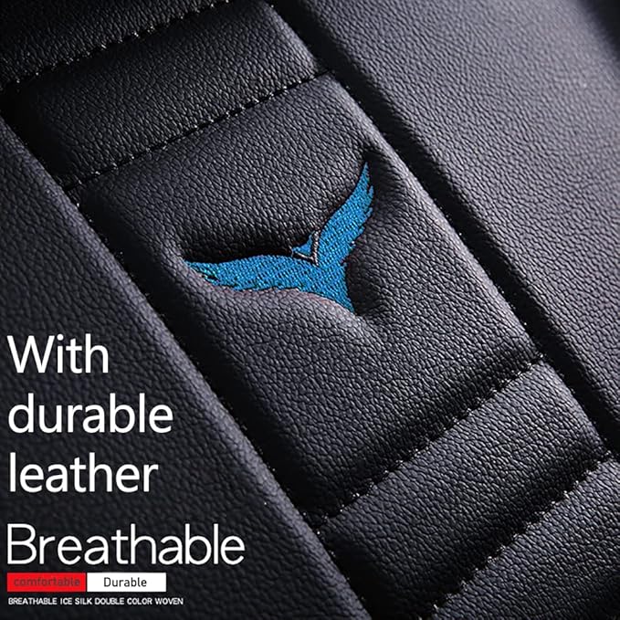 Full Set of Universal Fit Automotive Seat Covers fit for Suzuki 1999-2025 95% Models, PU Leather Automobile Interior Sets with Headrest & Back Pillow Black & Blue Line