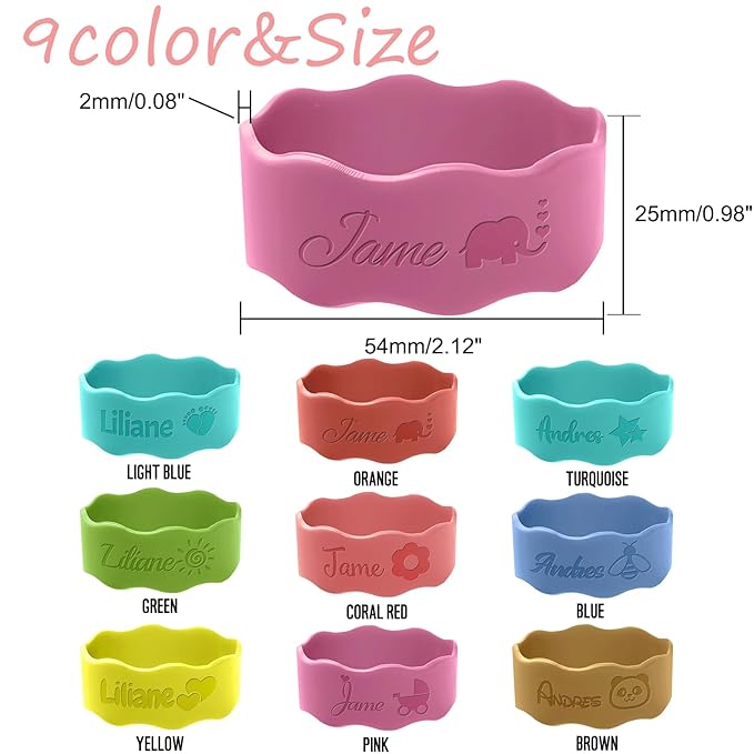 Personalized Baby Bottle Labels for Daycare Custom Water Bottle Name Bands Customized Engraved Silicone Baby Reusable Bottle Straps Labels for Cups School-Lake Blue