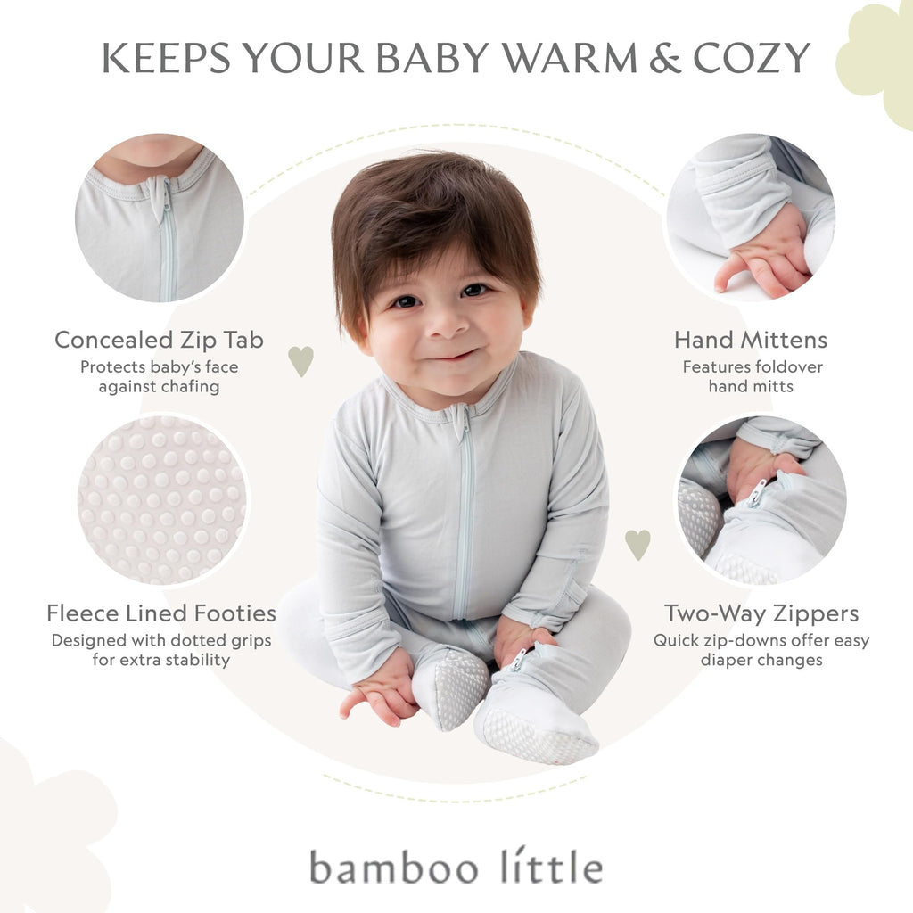 Bamboo Little Soft Baby Footie Pajamas, Baby Clothes, Newborn Sleepers, 95% Viscose and 5% Spandex, Cashmere Blue, 18-24 Months