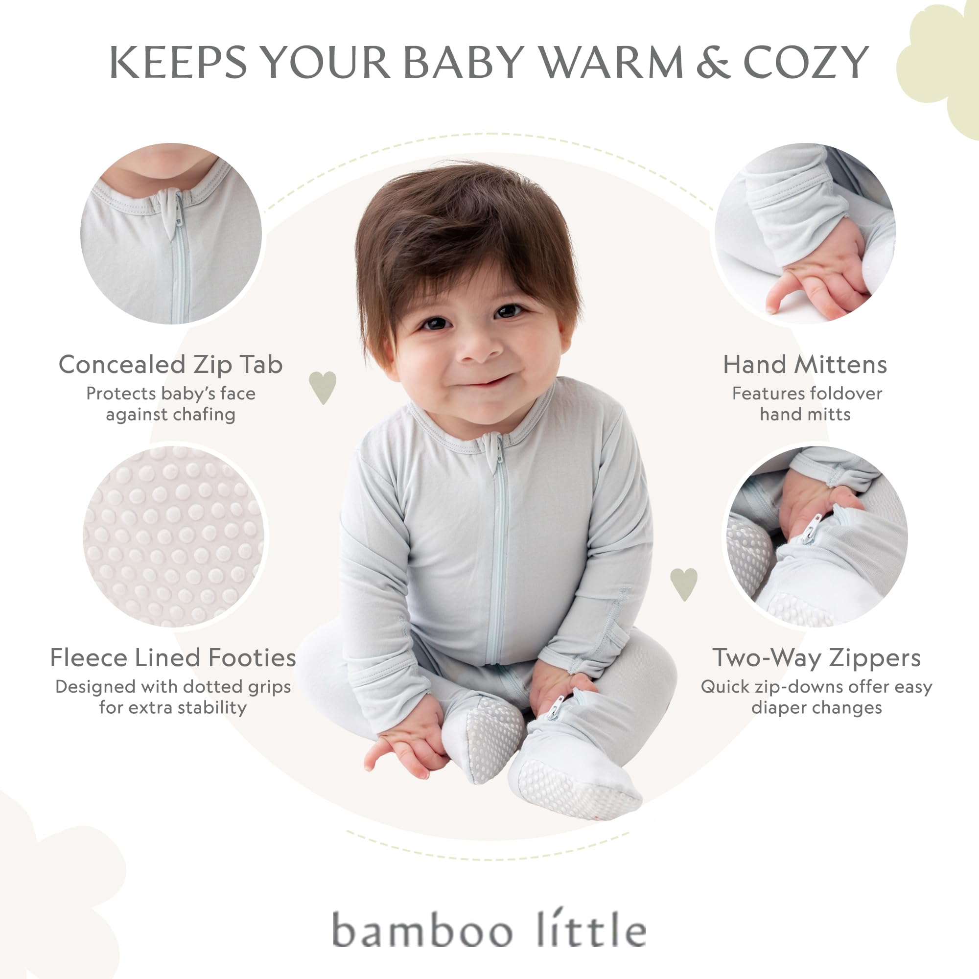 Bamboo Little Soft Baby Footie Pajamas, Baby Clothes, Newborn Sleepers, 95% Viscose and 5% Spandex, Cashmere Blue, 18-24 Months