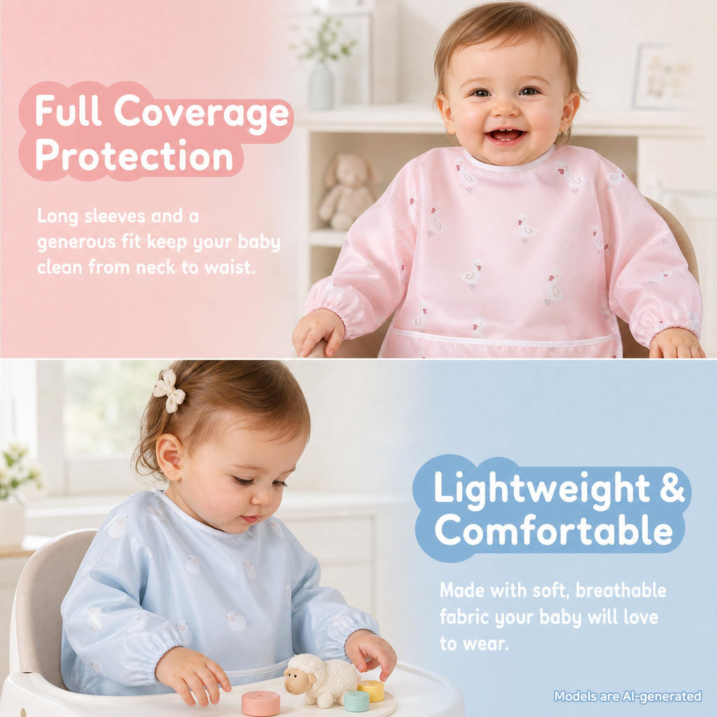 Little Dimsum Long Sleeve Bib for Baby Infant Toddler 6-36 Months