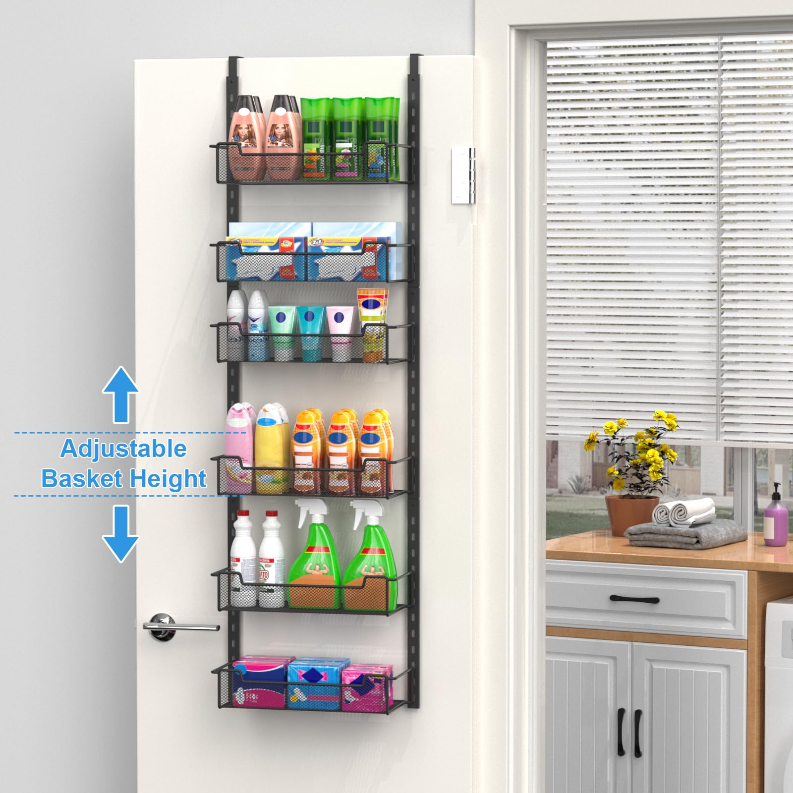 VyGrow 12.3" W Narrow Over the Door Pantry Organizer, 6-Tier Over the Door Organizer with Adjustable Basket, Pantry Door Organization for Pantry Kitchen Storage Room Spice Rack, Black