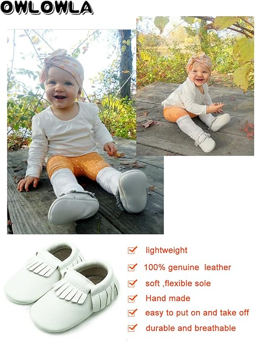 OWLOWLA Baby Moccasins Soft Sole Leather Baby Shoes Infant Toddler Pre-Walker Shoes Baby Boy Girl
