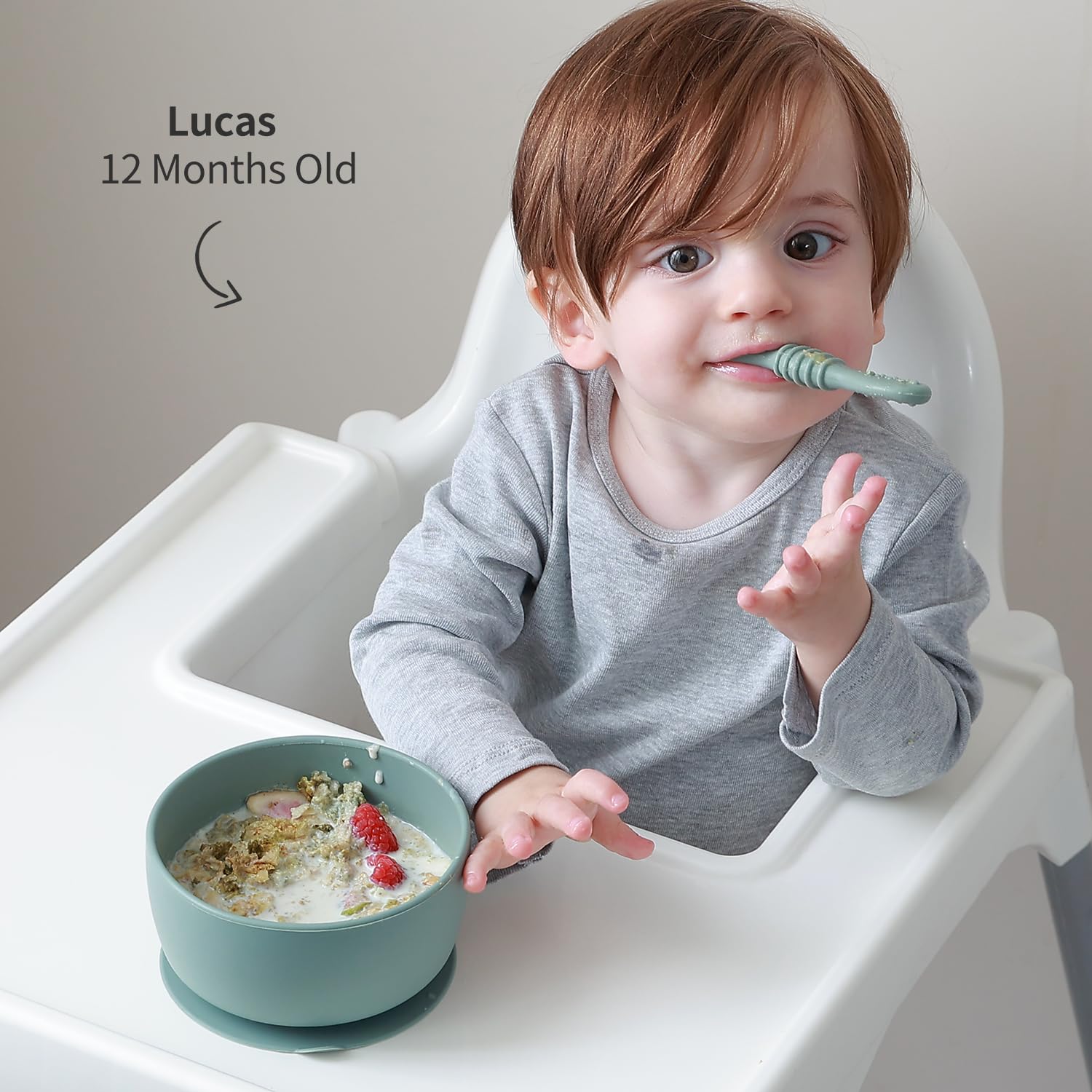 SAMiGO Silicone Baby Suction Bowl with Lid and Self Feeding Spoon Set
