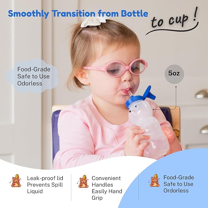 TalkTools Honey Bear Straw Cup, Dishwasher Safe Baby Drinking Bottle, Premium Food-Grade Material, Honeybear Sippy Cup for Ages 4+ Months, Trainer for Babies, Kids and Toddlers (Single 5oz)