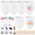 NACHLYNN 37 Pcs White Baby Bibs Baby Shower Games Set Including 6 Blank Baby Bibs 6 Stencils 12 Clothespins 12 Fabric Markers 1 Hemp Rope for Boys Girls Gender Reveal Party