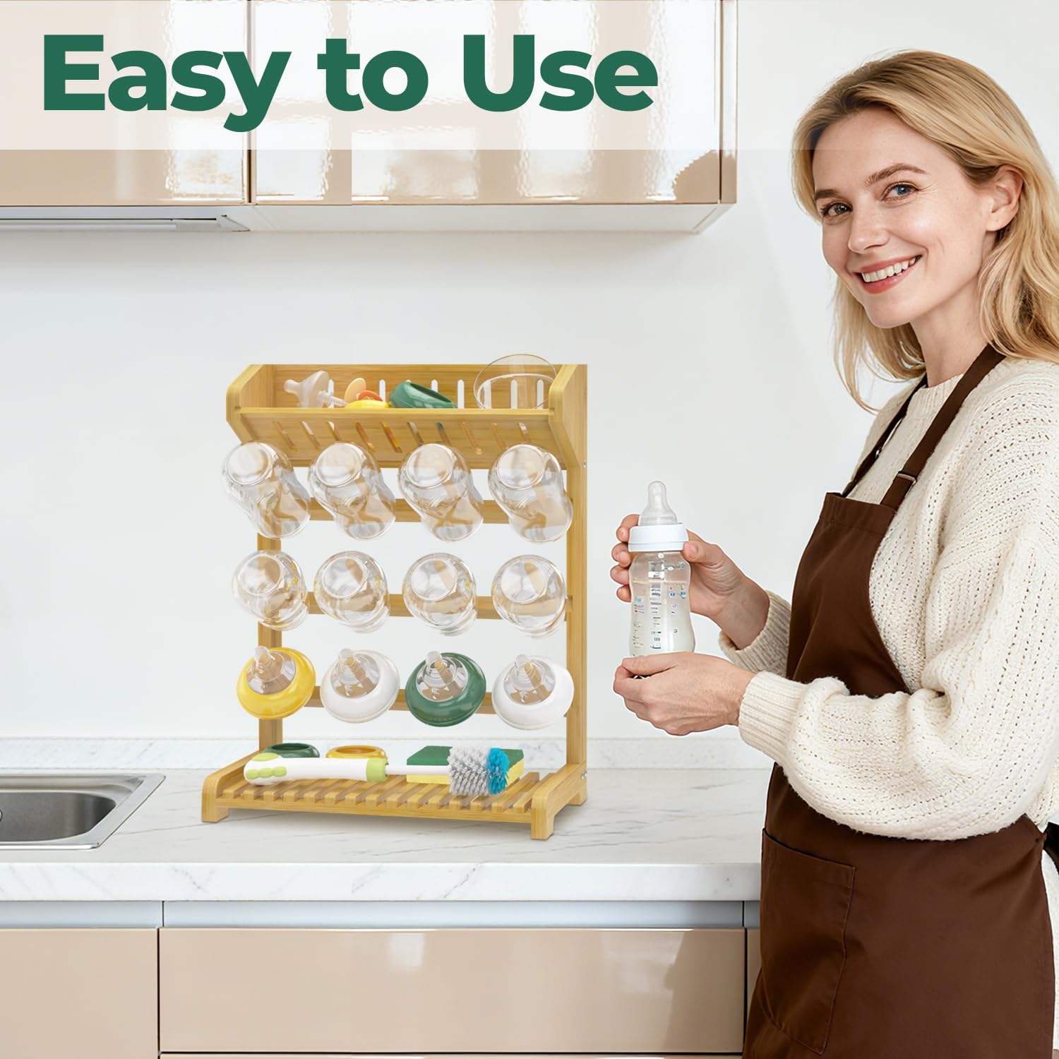 EsLuker.ly Baby Bottle Drying Rack Bamboo Vertical Dryer Holder