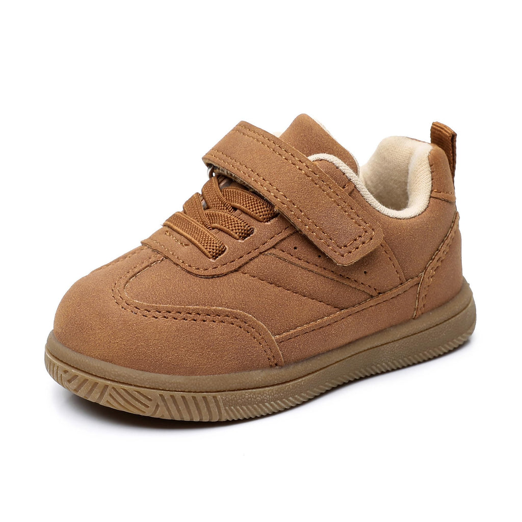 Apakowa Toddler Sneakers Baby Walking Shoes First Walker Sneakers Wide Toe Box Soft Sole Infant Toddler Casual Shoes for Boys Girls 6-24 Months Brown