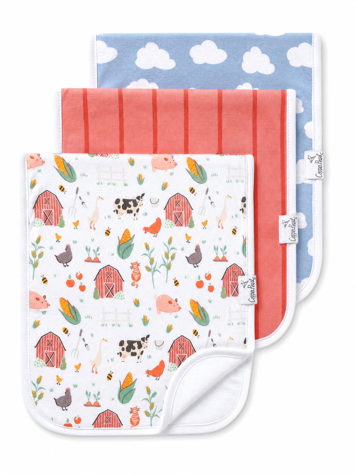 Copper Pearl Premium Baby Burp Cloths - 3-Pack Large Cotton Burp Cloths, Extra Soft Spit Up Rags with 3 Absorbent Layers, Perfect for Baby Boy and Baby Girl Gifts (21" x 10" Size, Archer Set)