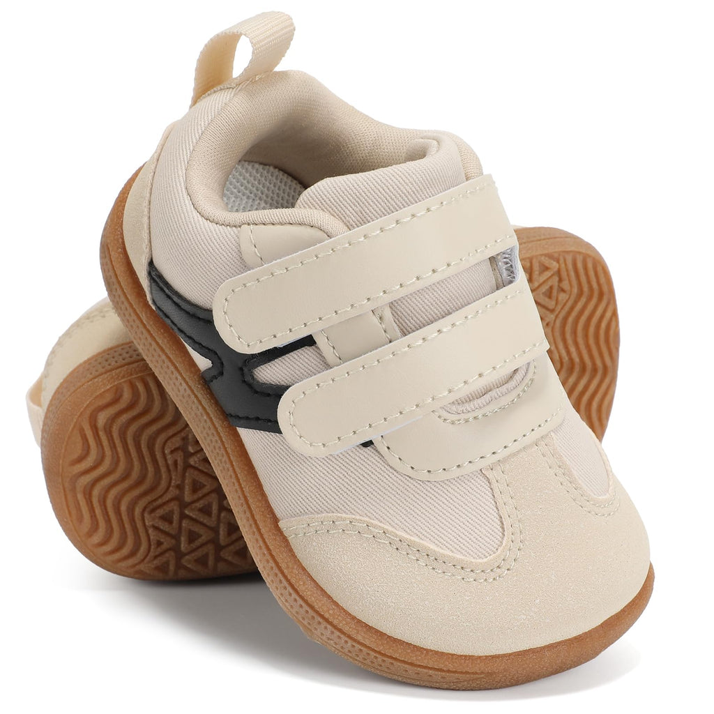 STQ KIDS Baby Wide Toe Box Shoes Lightweight First Walker Sneakers Beige 4