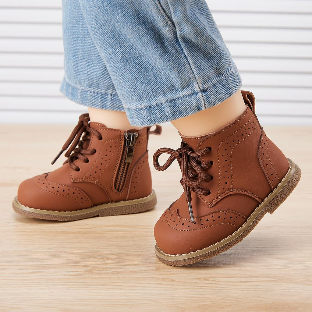 BMCiTYBM Baby Boys Girls Boots Infant Oxford Shoes First Walking Booties for All Seasons for 6 9 12 15 18 24 Months Brown Size 6-12 Months Infant