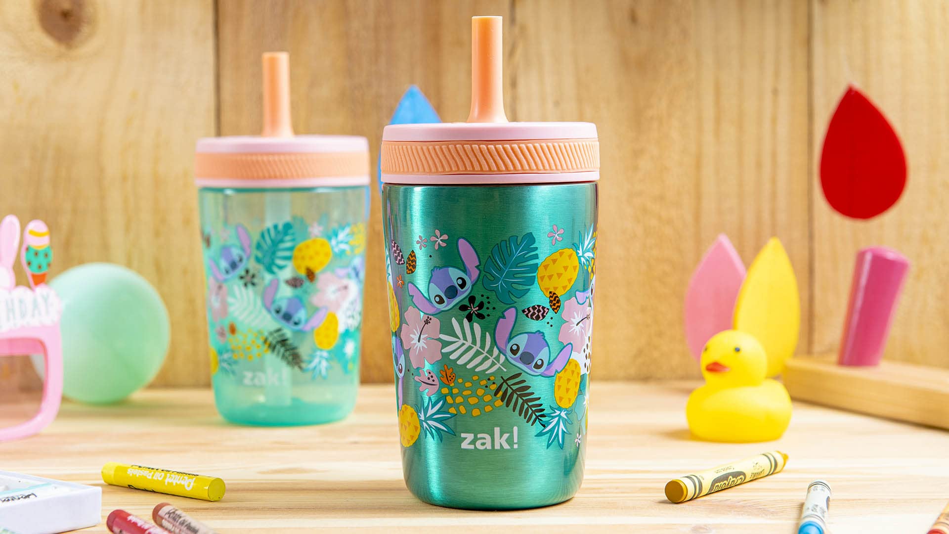 Zak Designs Lilo and Stitch Kelso Leak-Proof Toddler Straw Cups, 3pc Set