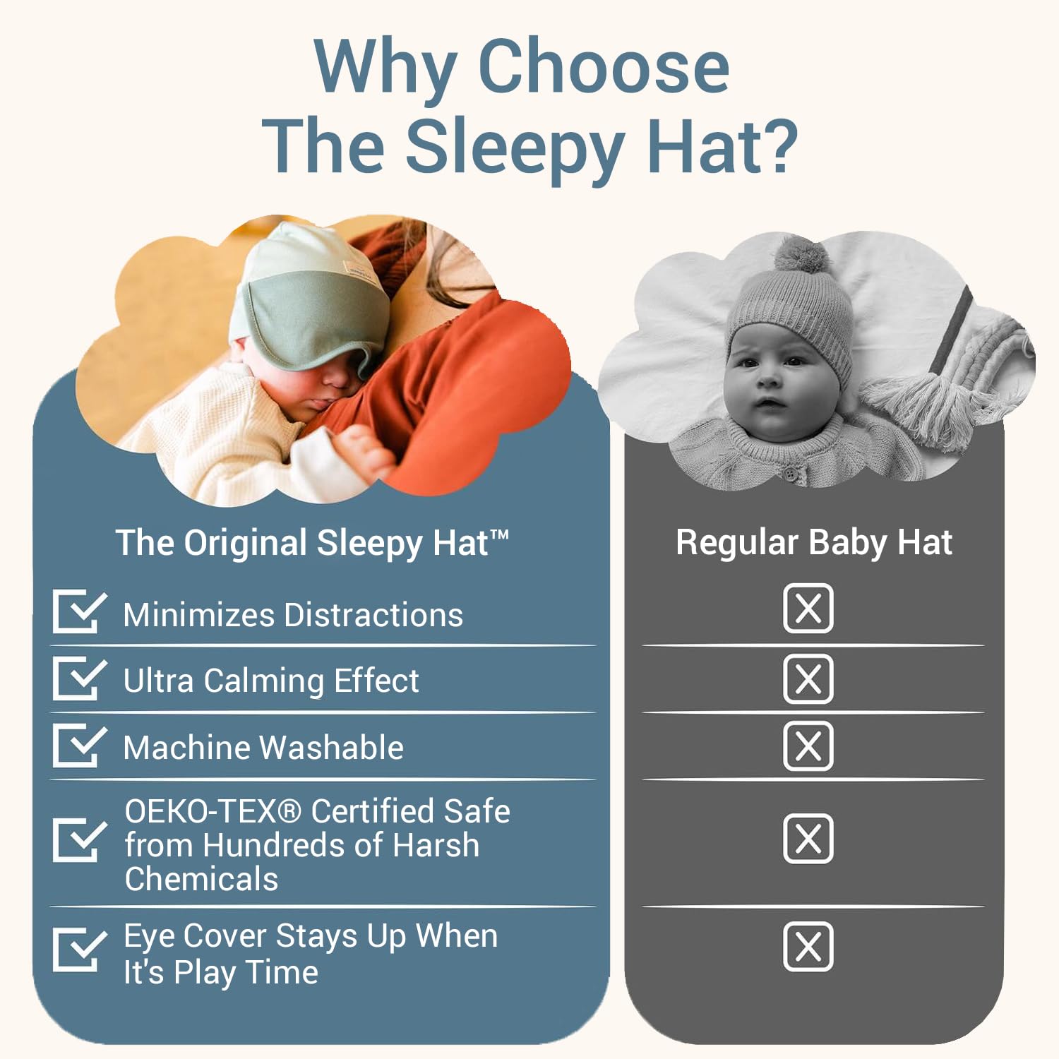 Sleepy Hat The Original Baby Sleep Mask & Soft Eye Shade – Newborn Hat, Sun Hat & Beanie for Travel, Home Pink – 6-12M