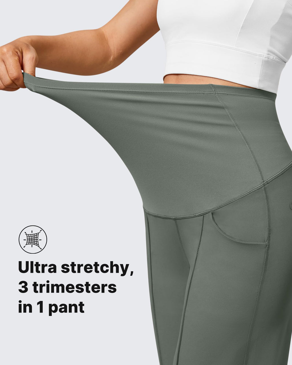 G4Free Maternity Pants Over the Belly with Pockets,Gray Sage,XS,Tall