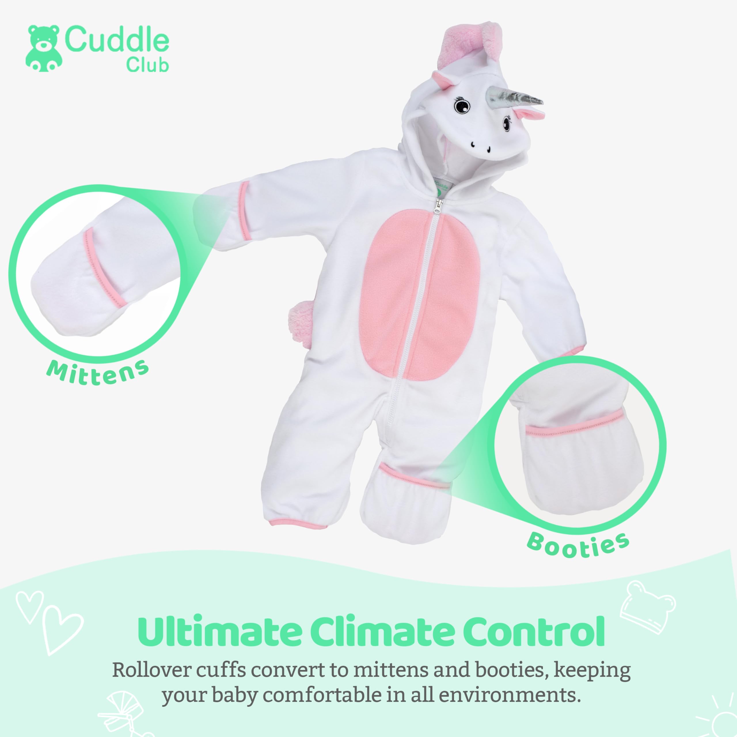 Cuddle Club Fleece Baby Bunting Bodysuit – Infant One Piece Kids Hooded Romper Outerwear Toddler Jacket