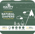 Happy Little Camper Ultra-Absorbent Natural Baby Diapers Size 3 - Hypoallergenic & Chlorine-Free Disposable Diaper Safe for Sensitive Skin - Unscented Crawler Diapers - 31 Count