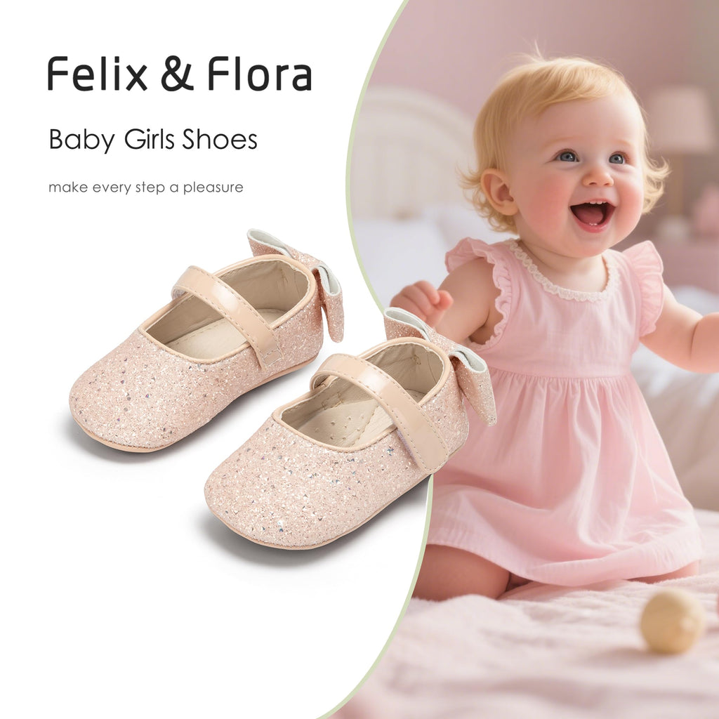 Felix & Flora Soft Sole Light Pink Baby Walking Shoes - Infant Moccasins Rubber Sole Crib Ballet Flats(Light Pink,2.5-3 Years)