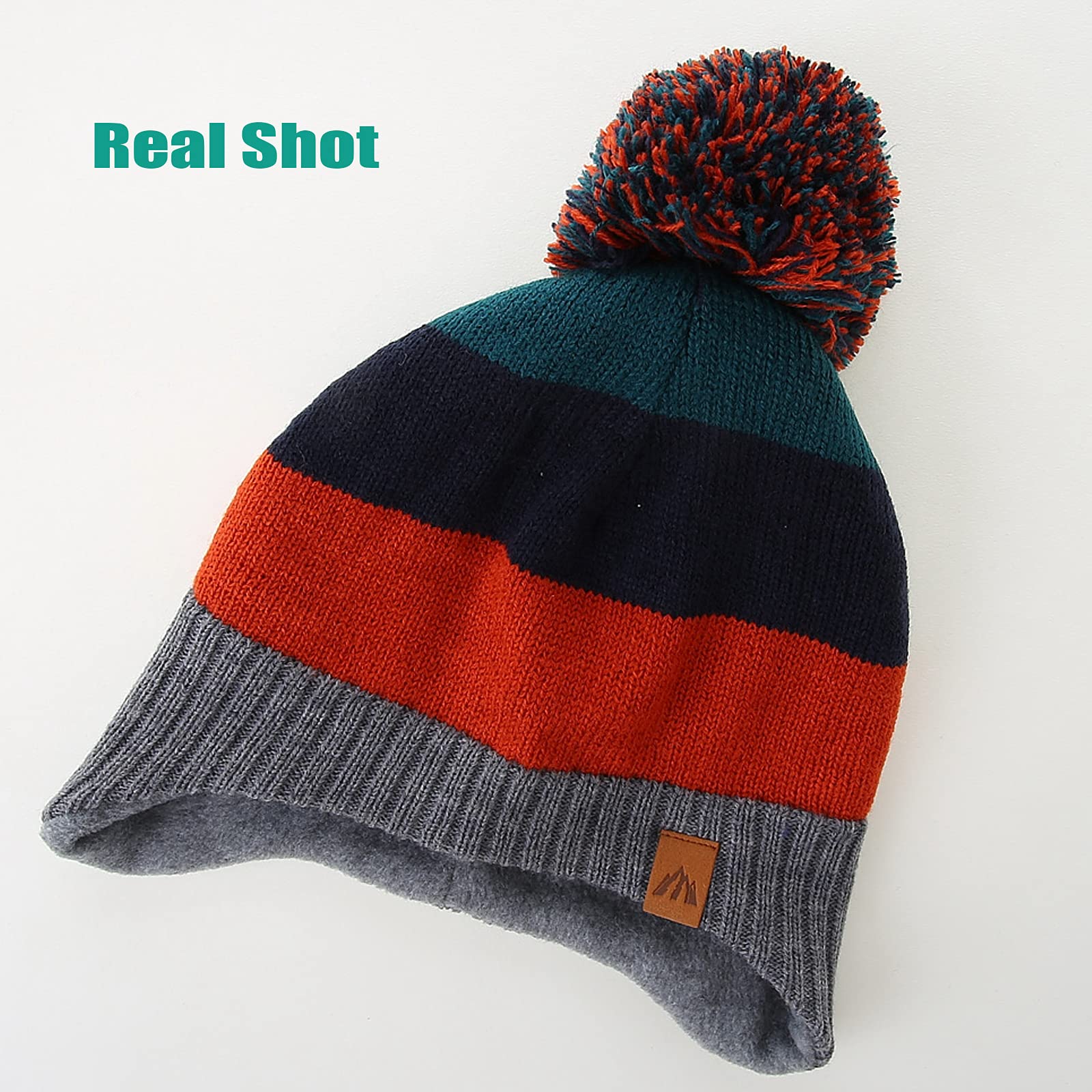 LMLALML Boys Winter Hat Earflap Knitted Beanie for Kids Warm Fleece Lined Thicken Hat for Baby Orange